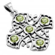 Large Peridot Stone Jerusalem Cross Silver Pendant, p266